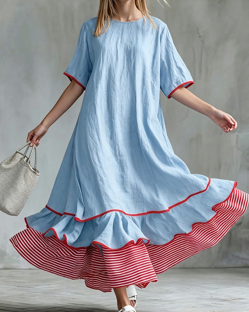 Color Block Stripe Ruffled Maxi Dress