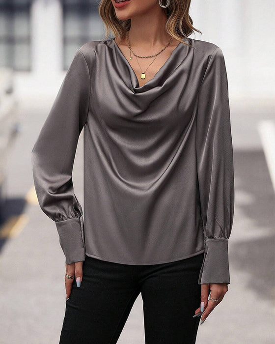 Pleated solid color blouse