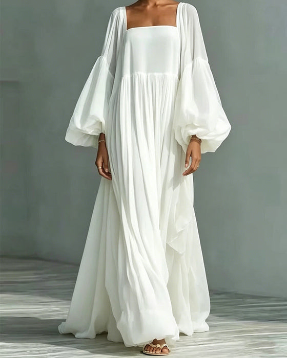 Square Neck Puff Sleeve Fairy Maxi Dress