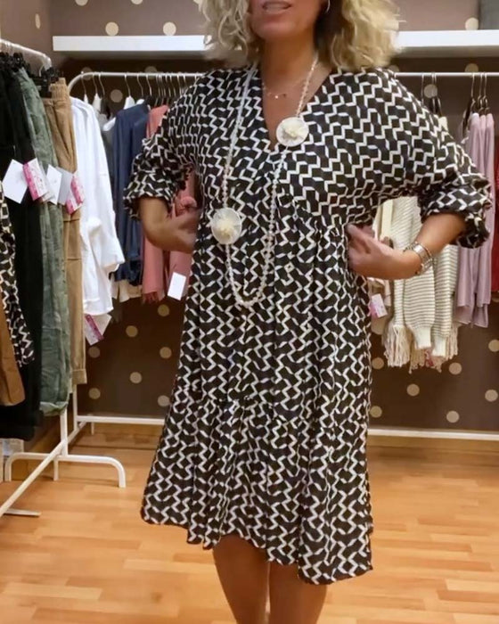 Geometric print V-neck casual dress