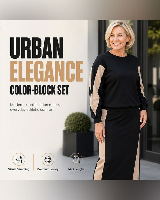Crew Neck Color-Block Skirt Set