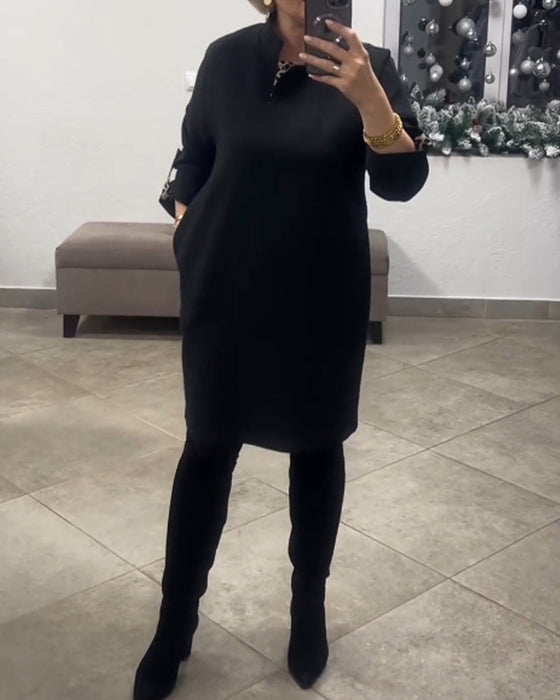 Solid Color Standing Collar Dress