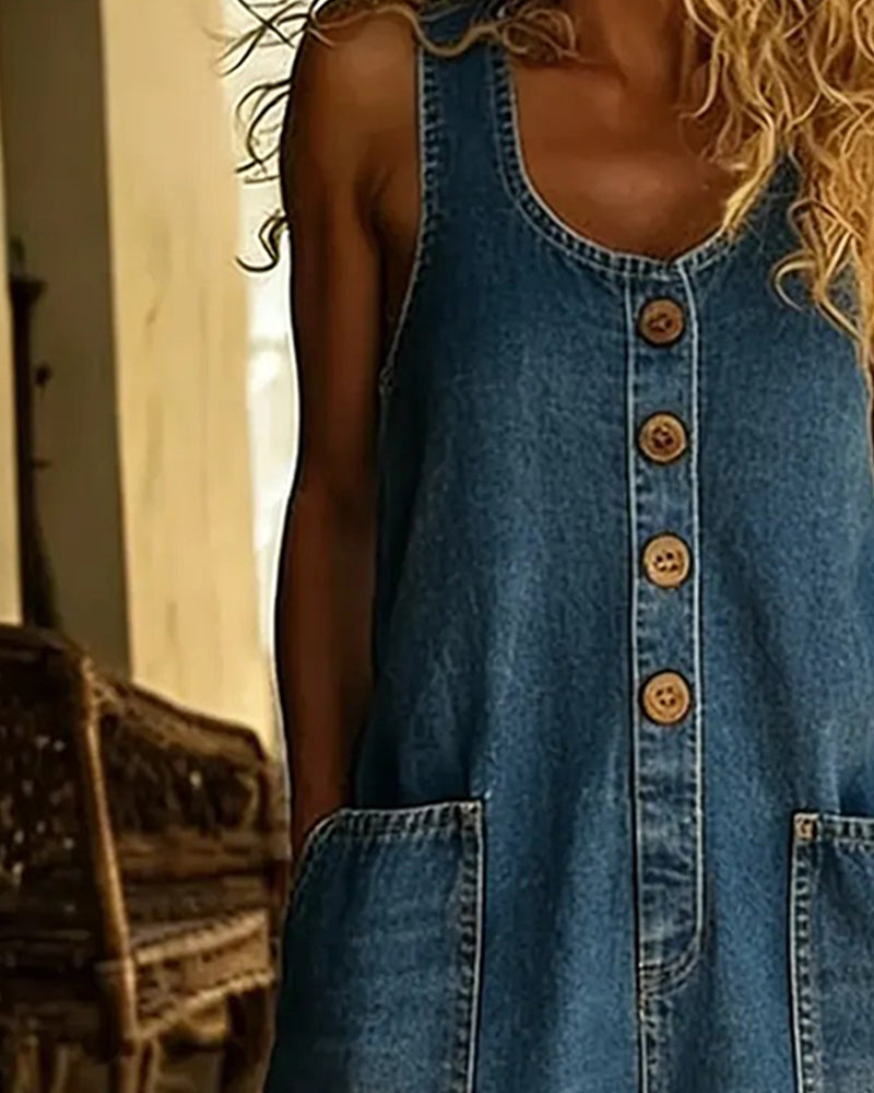 Casual Sleeveless Large Pocket Dress