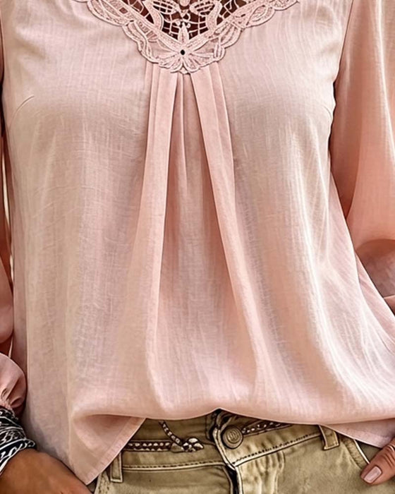 Lace Panel Puff Sleeve Blouse