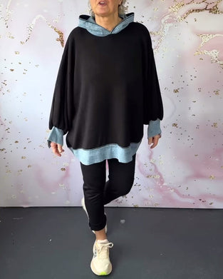 Casual contrast color lantern sleeve hoodie