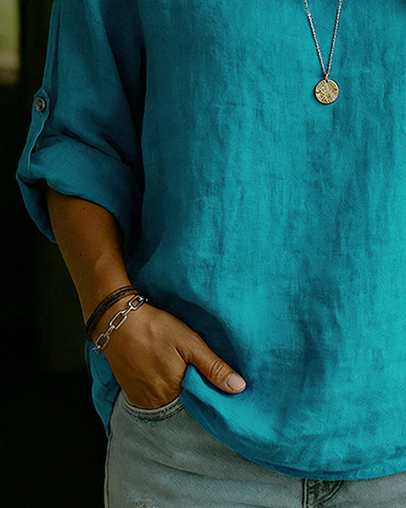 Turn-Down Collar Cotton Top