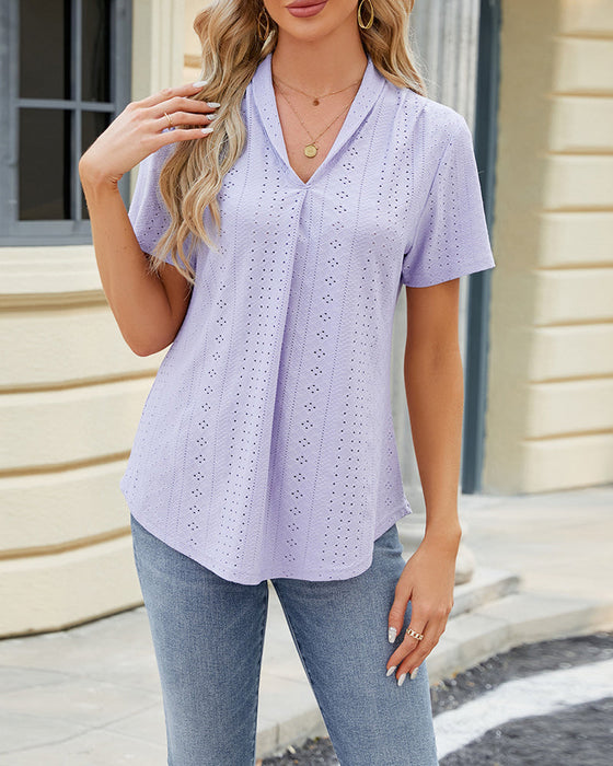 Lapel cutout short-sleeve top