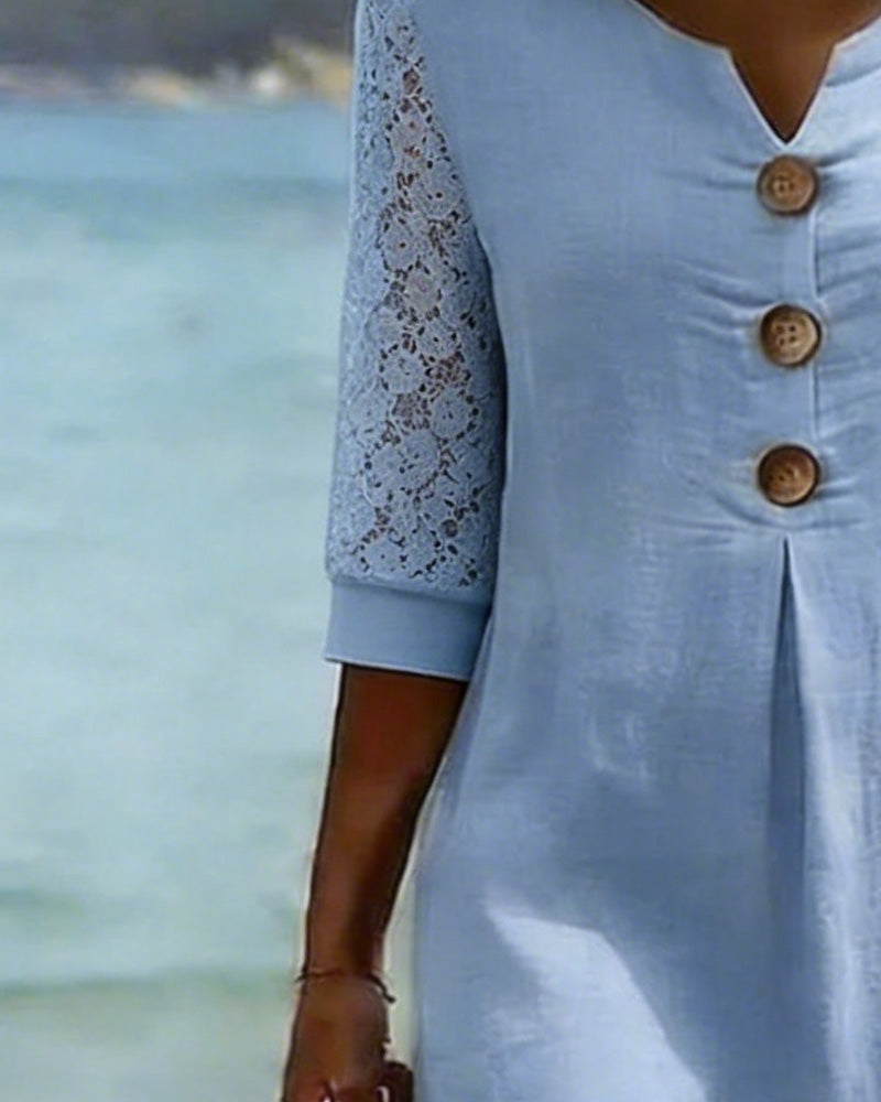 Short-Sleeve Lace-Paneled Dress