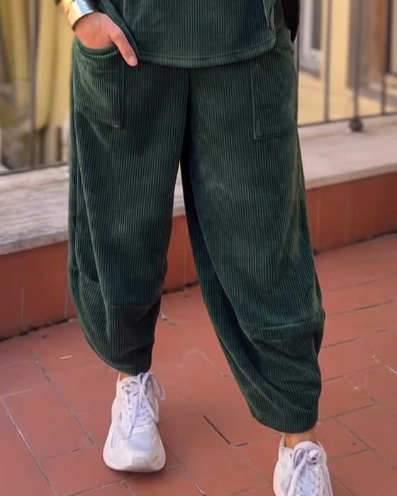 Solid Color Casual Round Neck Set