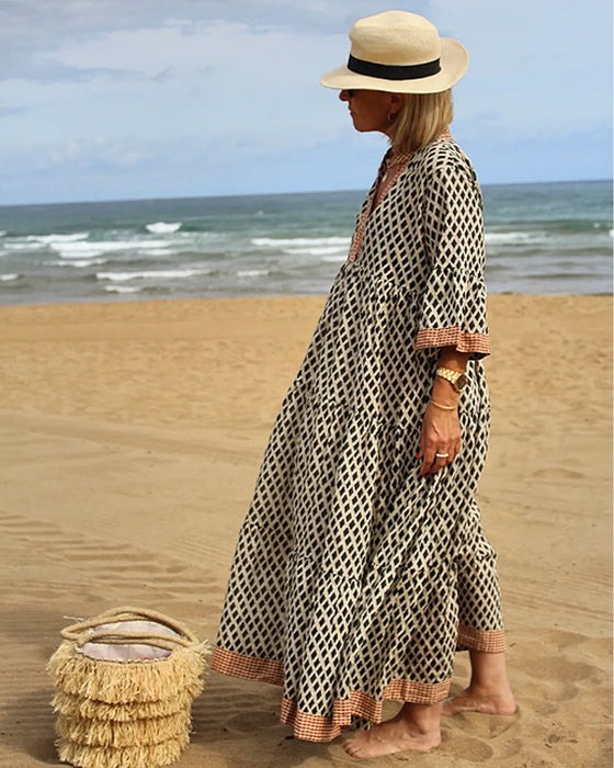 Diamond-Patterned Loose-Fitting Dress