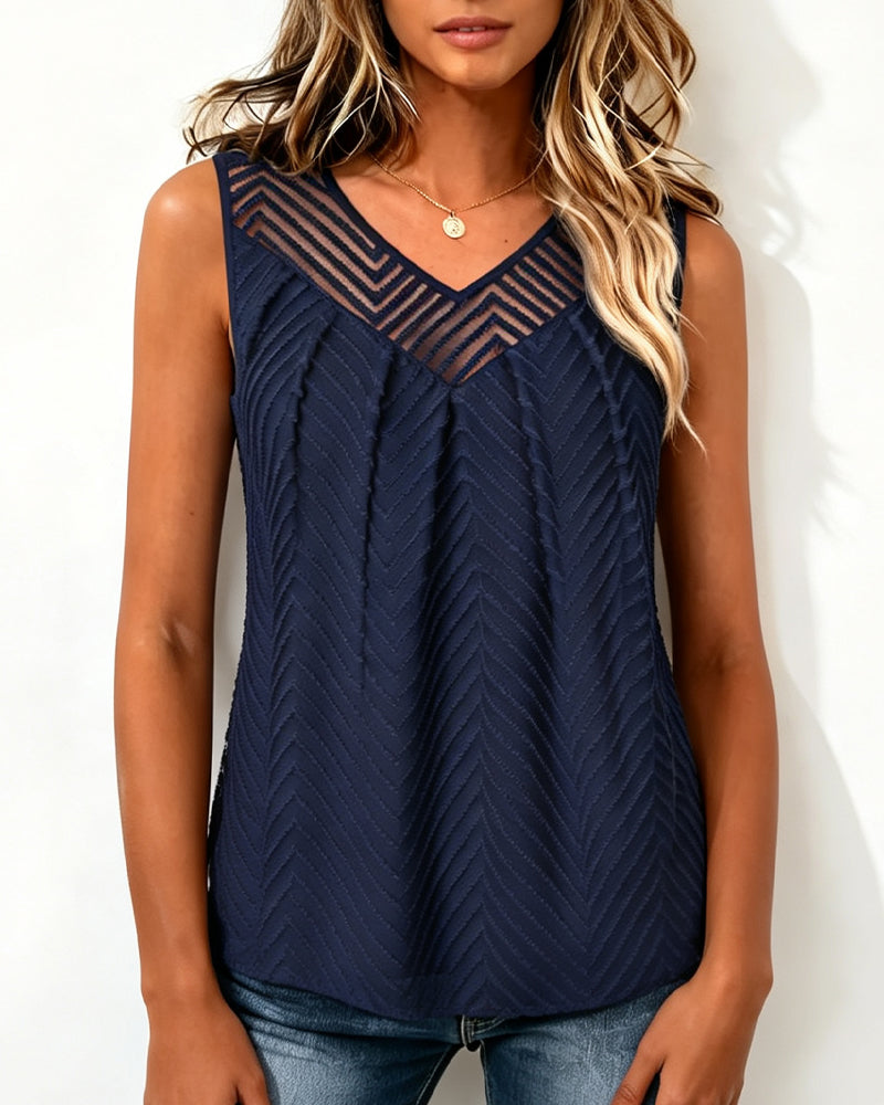 V-Neck See-Through Mesh  Tank Top