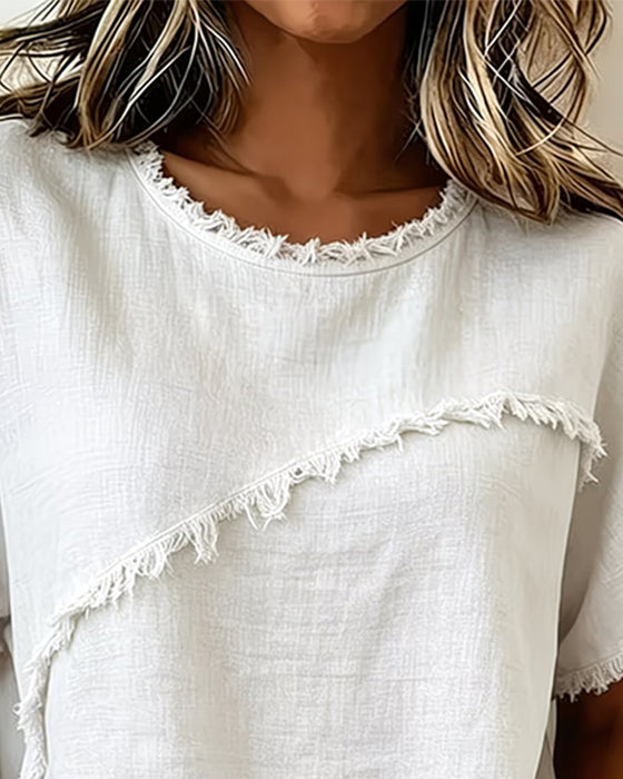 Casual Round Neck Short Sleeves Blouse