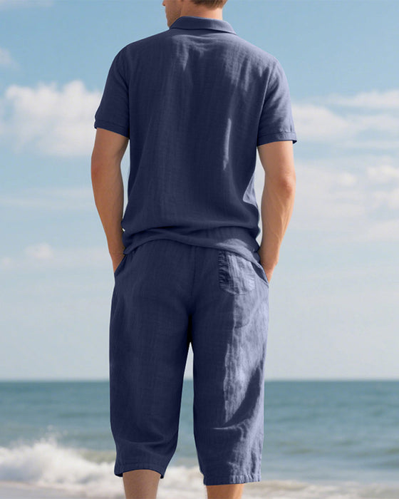 Men's Casual Polo Shirt and Cropped Pants Set
