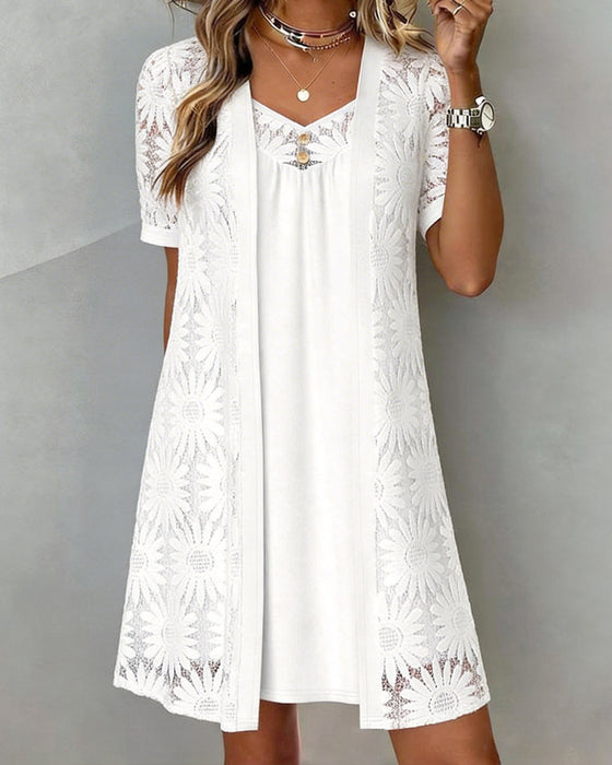 Daisy Lace Faux Two-Piece Dress