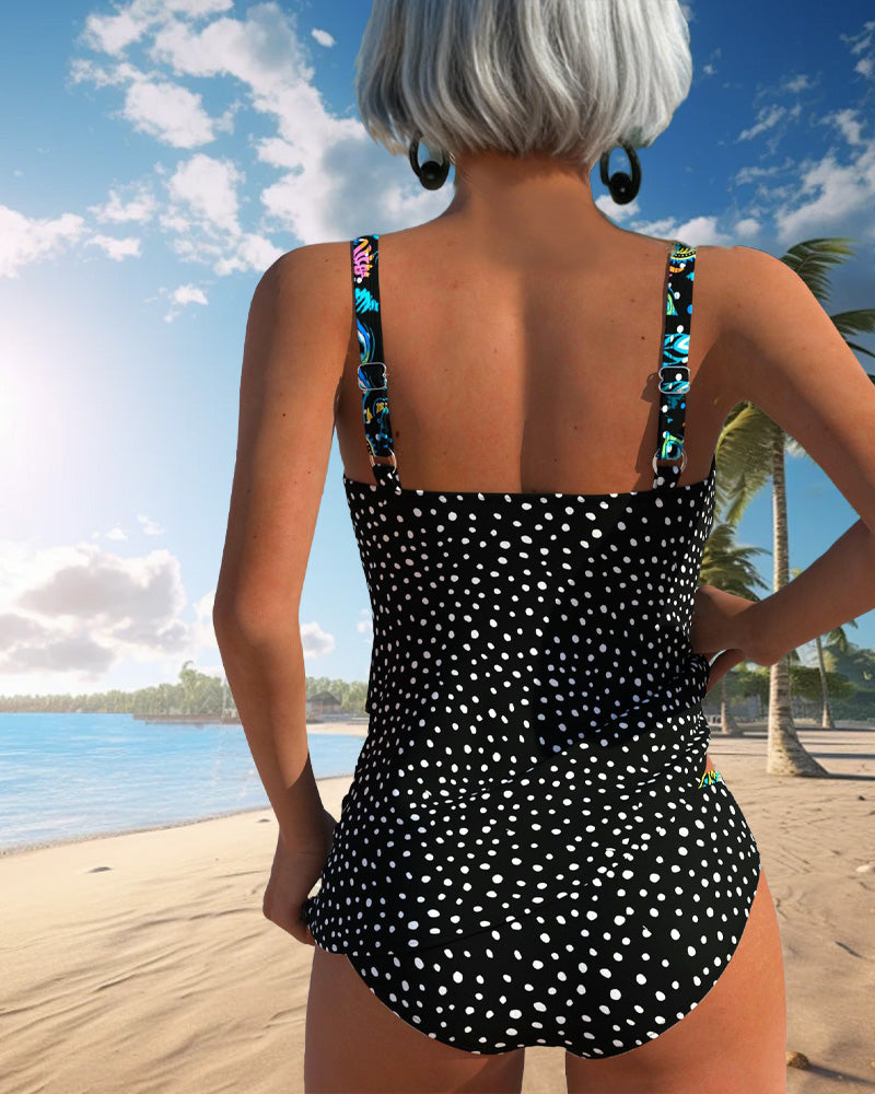Ruffle Polka Dot Print Tankini