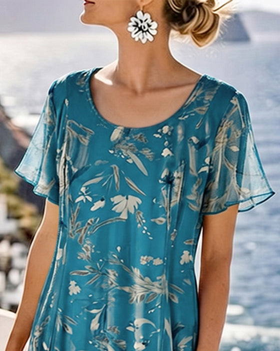 Floral Crew Neck Maxi Dress