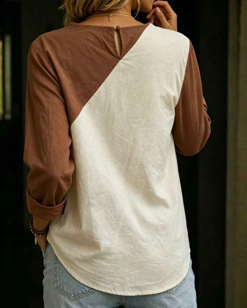 Patchwork Button Color-Block Shirt