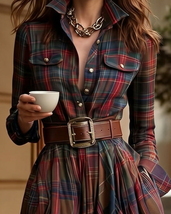 Plaid Long Shirt Dress