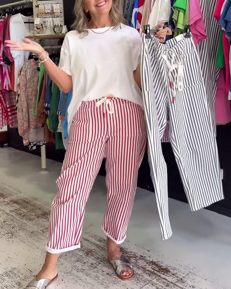 Casual Pocket Striped Pants