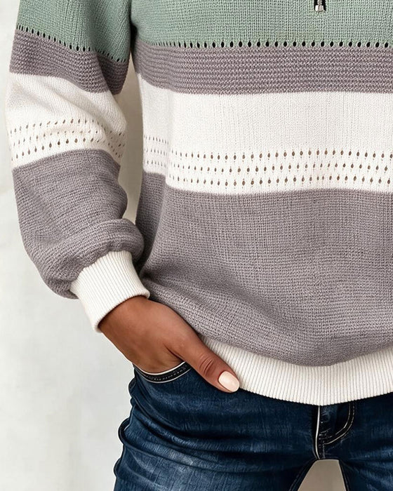 Color-Block Striped Zip Sweatshirt