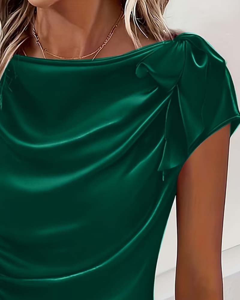 Off-Shoulder Sheen Slim Fit Blouse