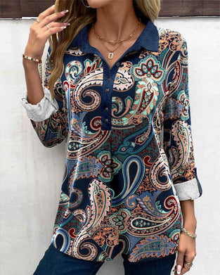 Paisley print lapel blouse