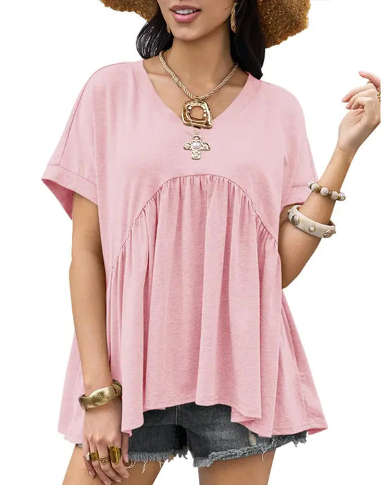 V-Neck Pleated T-Shirt
