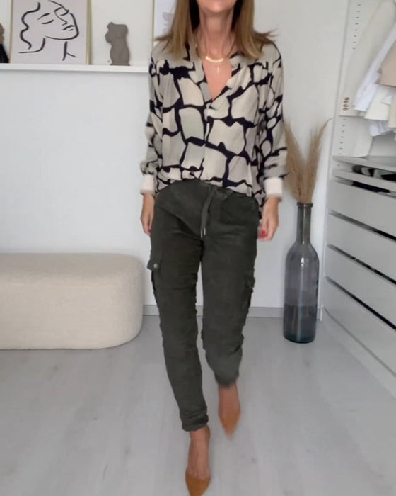 Trendy V Neck Printed Blouse