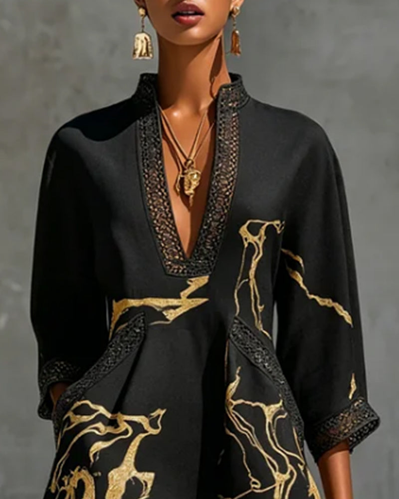 Stand Collar Hollow Half Sleeve Dress
