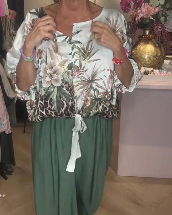 Batwing Sleeve Print Loose Blouse