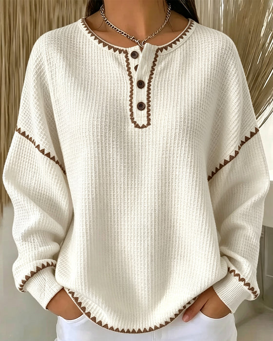 Crew Neck Button Casual Sweatshirt
