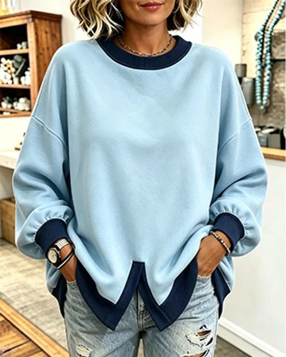 Color-Block Slit Crewneck Sweatshirt