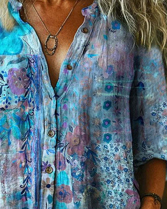 Artistic Floral Print Shirt