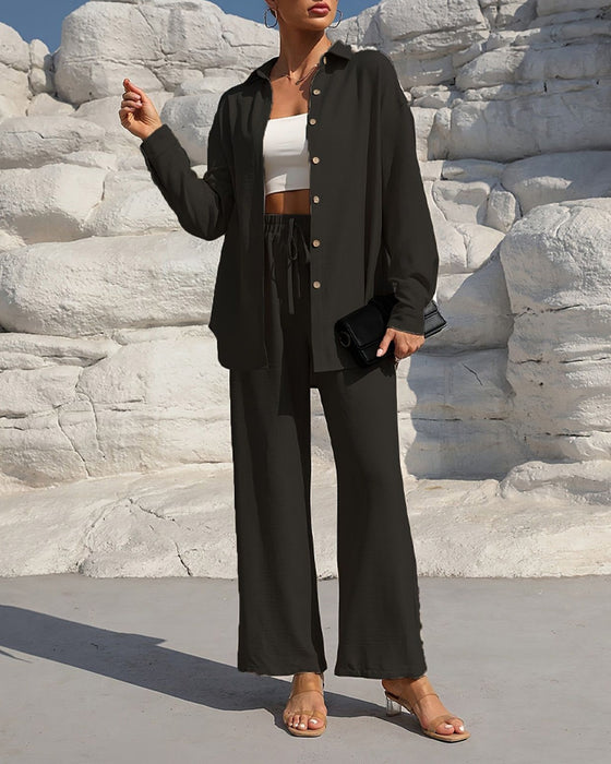 Long Sleeve Casual Solid Set