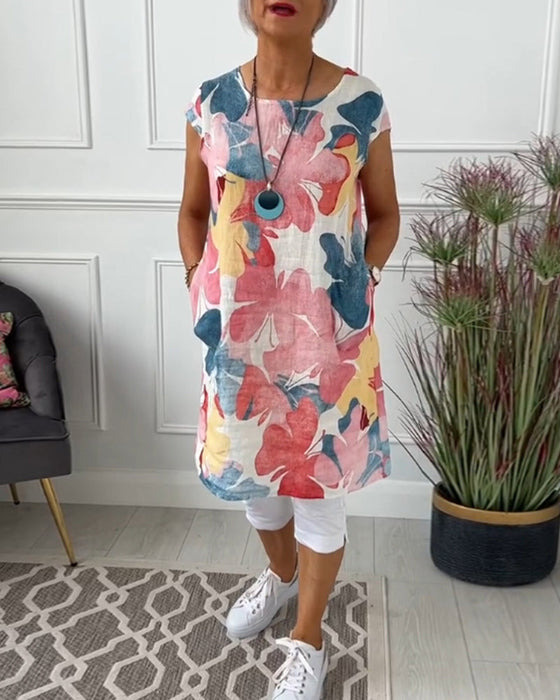 Colorful floral print casual long top
