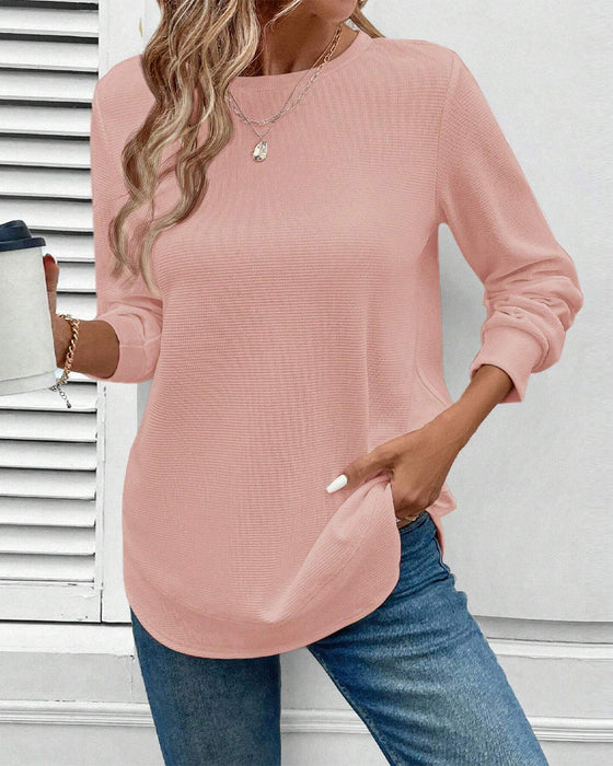 Round Neck Long Sleeve Solid Color Top