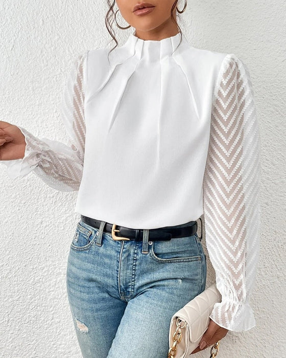 Paneled wave pattern long-sleeved top