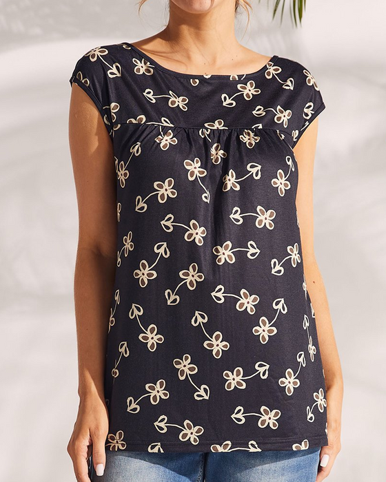 Floral and Polka Dot Print T-shirt