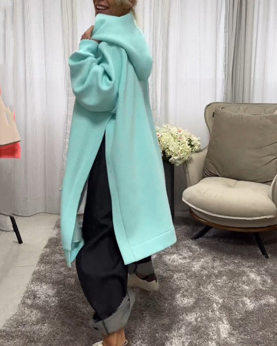Loose Hoodies with Slit and Long-Sleeved