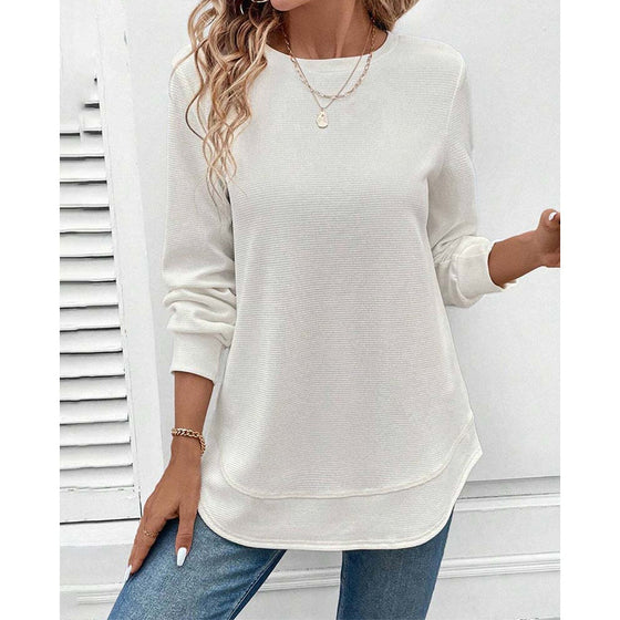 Round Neck Long Sleeve Solid Color Top