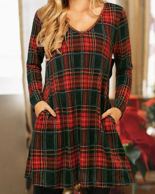 Christmas Checkered Print Loose Dress