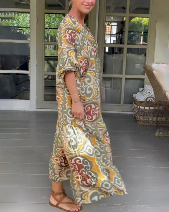 Printed V-neck maxi dress