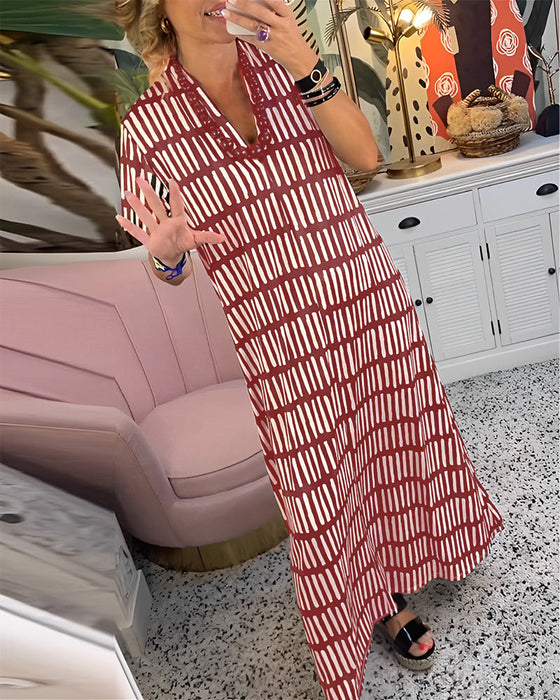 Printed short sleeve casual long dress