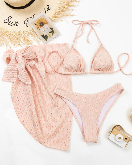 Sexy solid color three piece swimsuit