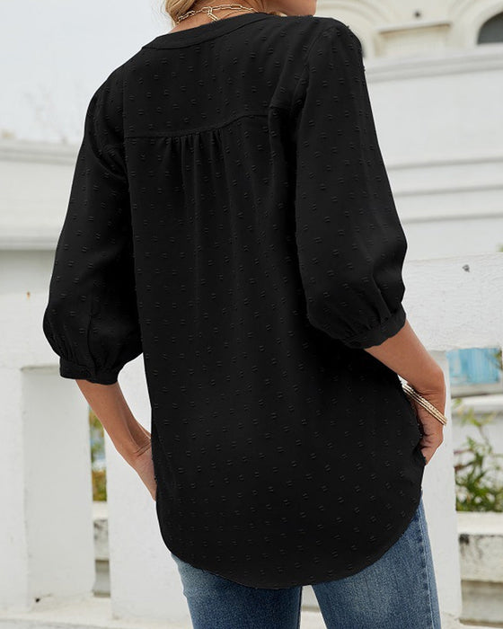 Solid Color Stand Collar Loose Top