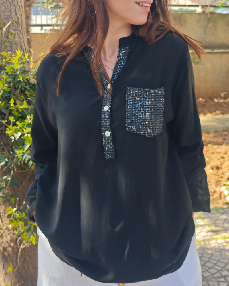 Sequin Patchwork Loose Casual Top