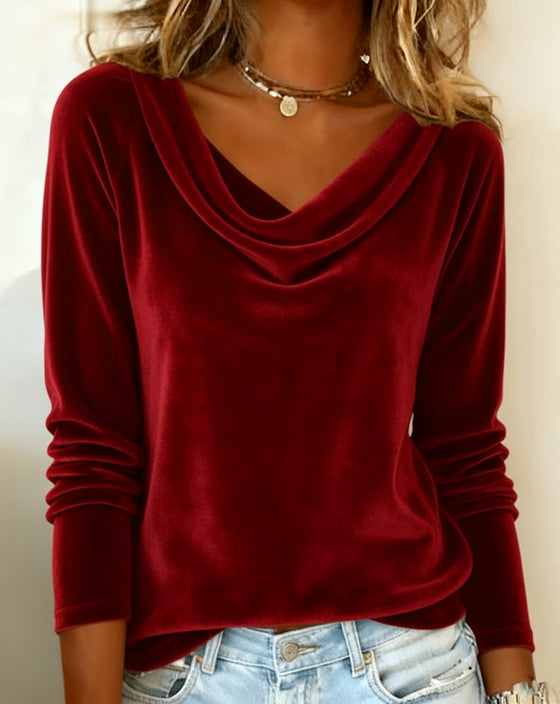 Velvet Solid Color Long-Sleeved Top