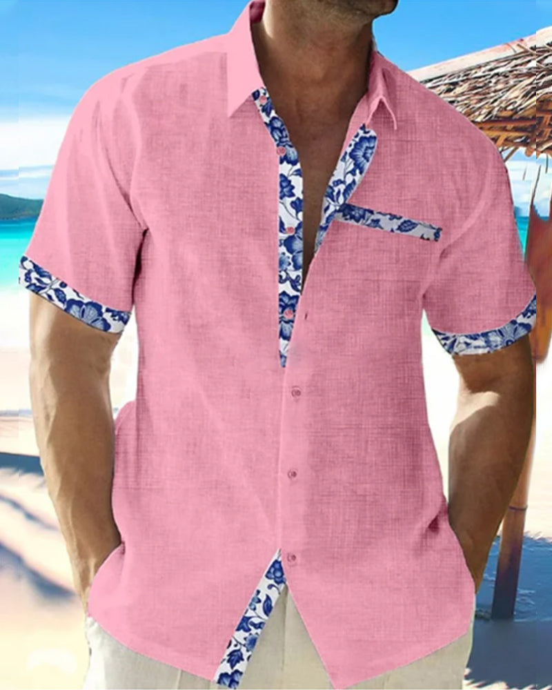 Cotton and linen short sleeve shirt