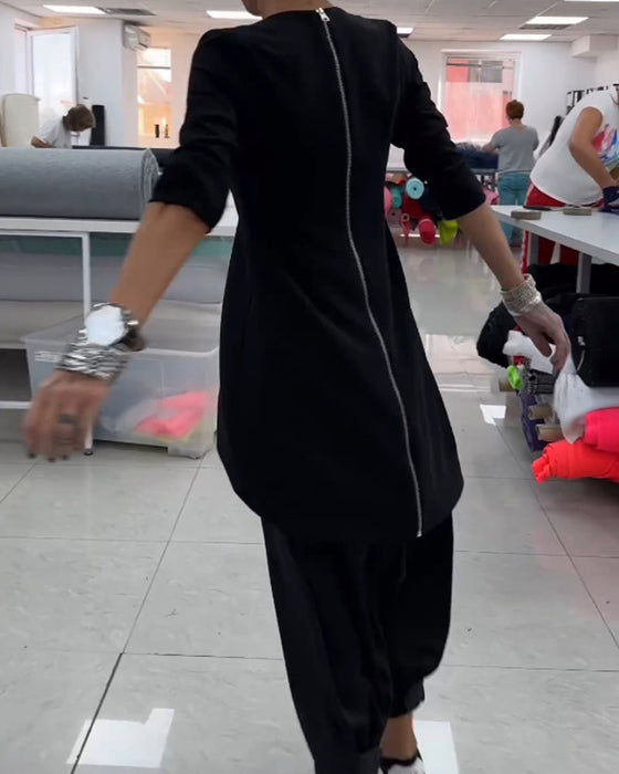 Round neck mid-length sweatshirt