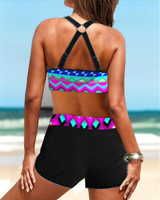 High Waist Geometric Print Bikinis